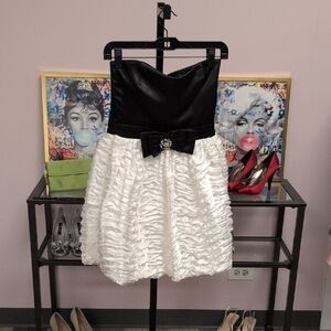 Trixxi Black and White Strapless Dress with Bow Accent